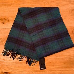 Nordstrom Men's Cashmere Fringe Scarf Navy Blue Green Plaid
